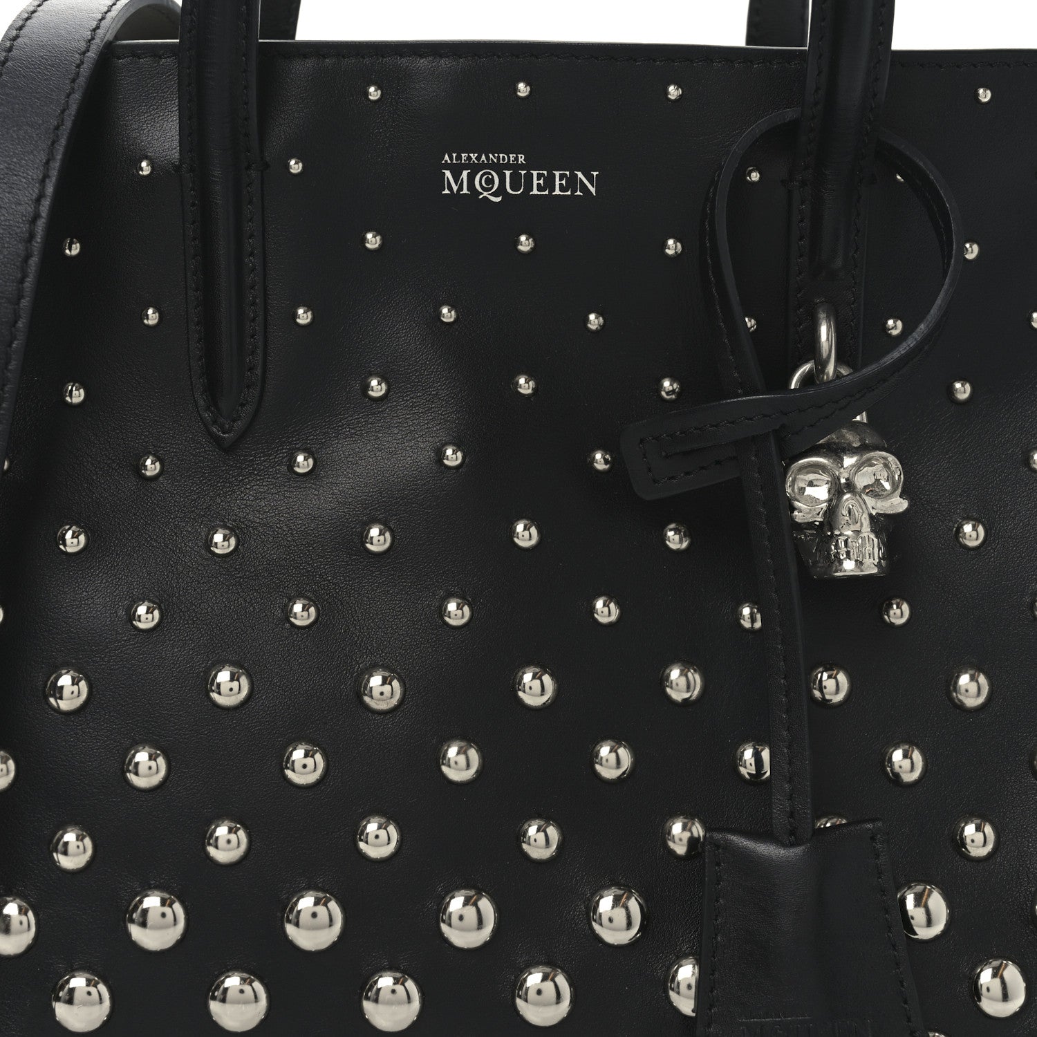 Alexander McQueen Calfskin Small Studded Padlock Zip Around Tote Black White 8 of 10