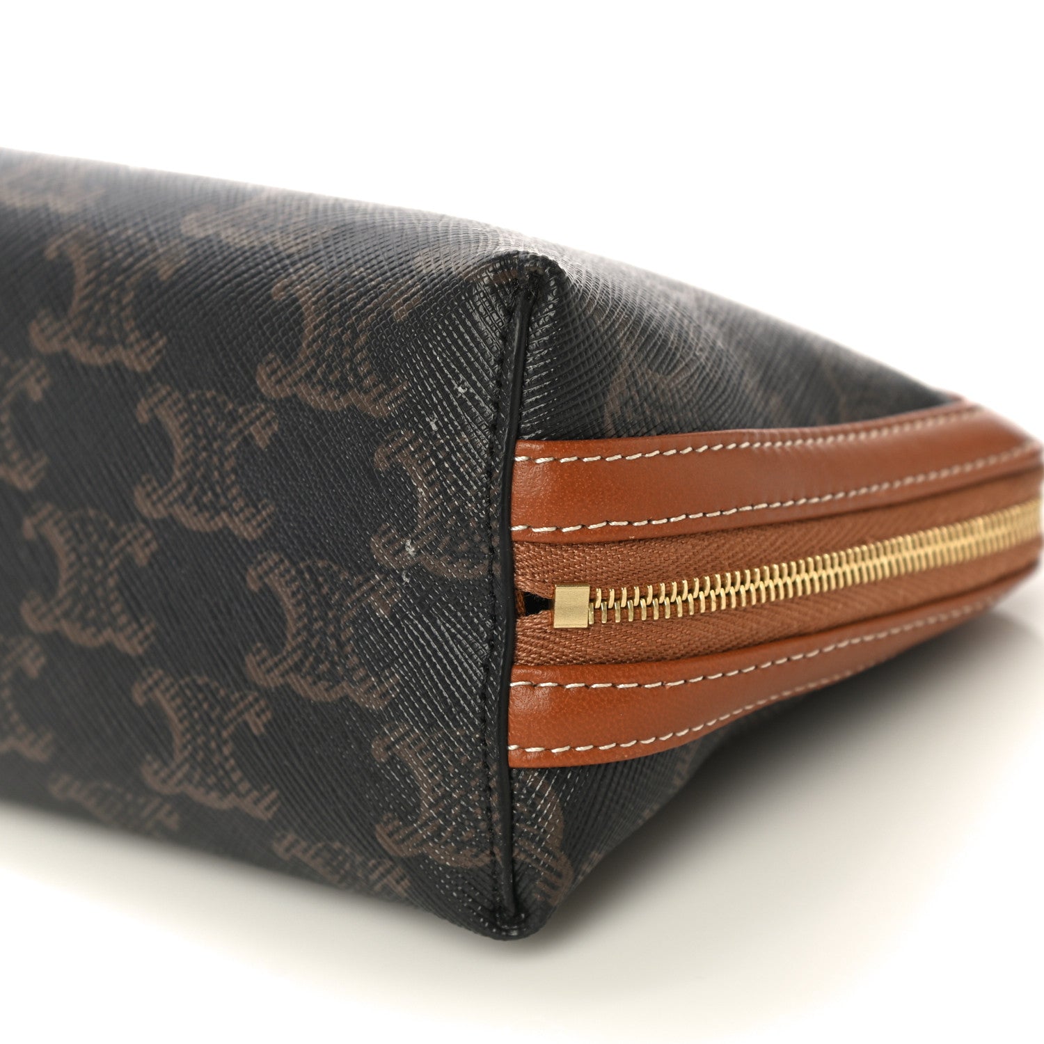 Celine Triomphe Canvas Calfskin Mini Clutch on Chain Tan 7 of 7