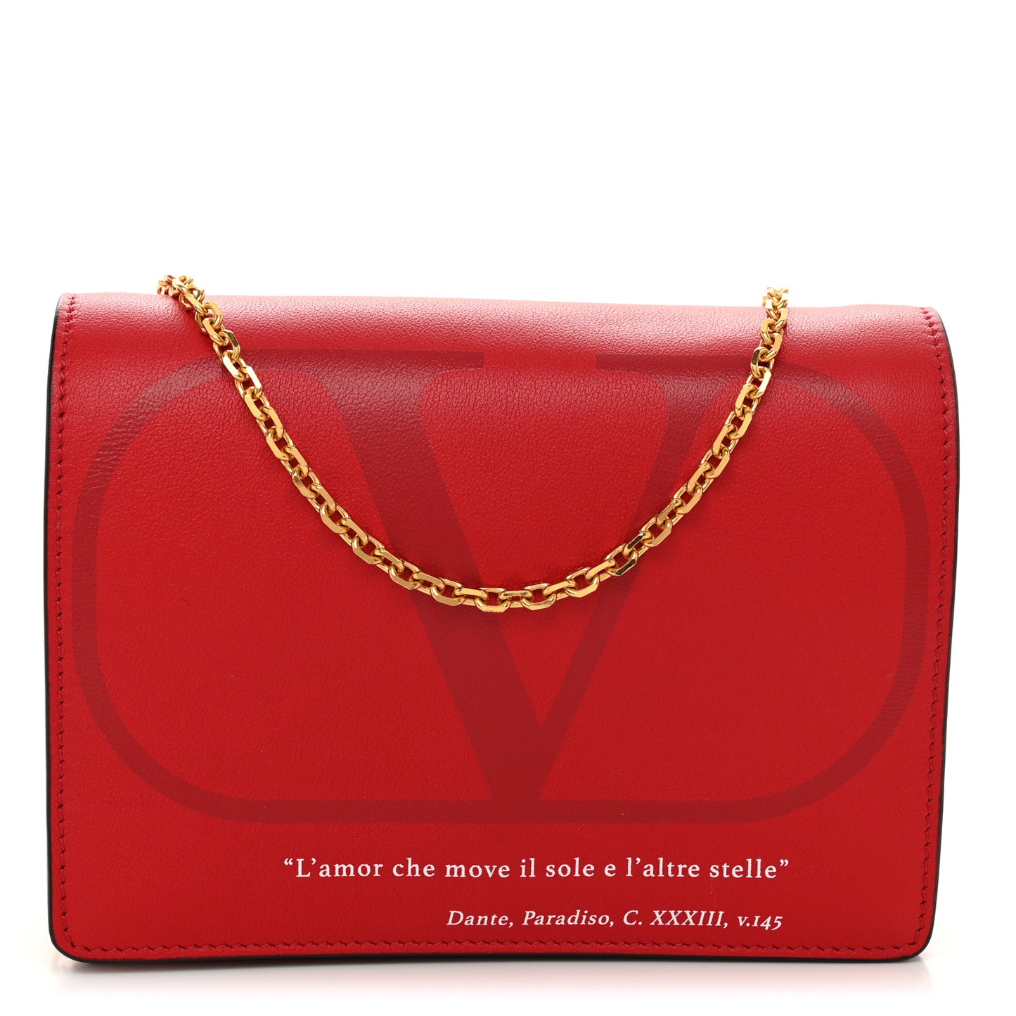 Calfskin Love Lab Go Logo Wallet on Chain Rouge Pur