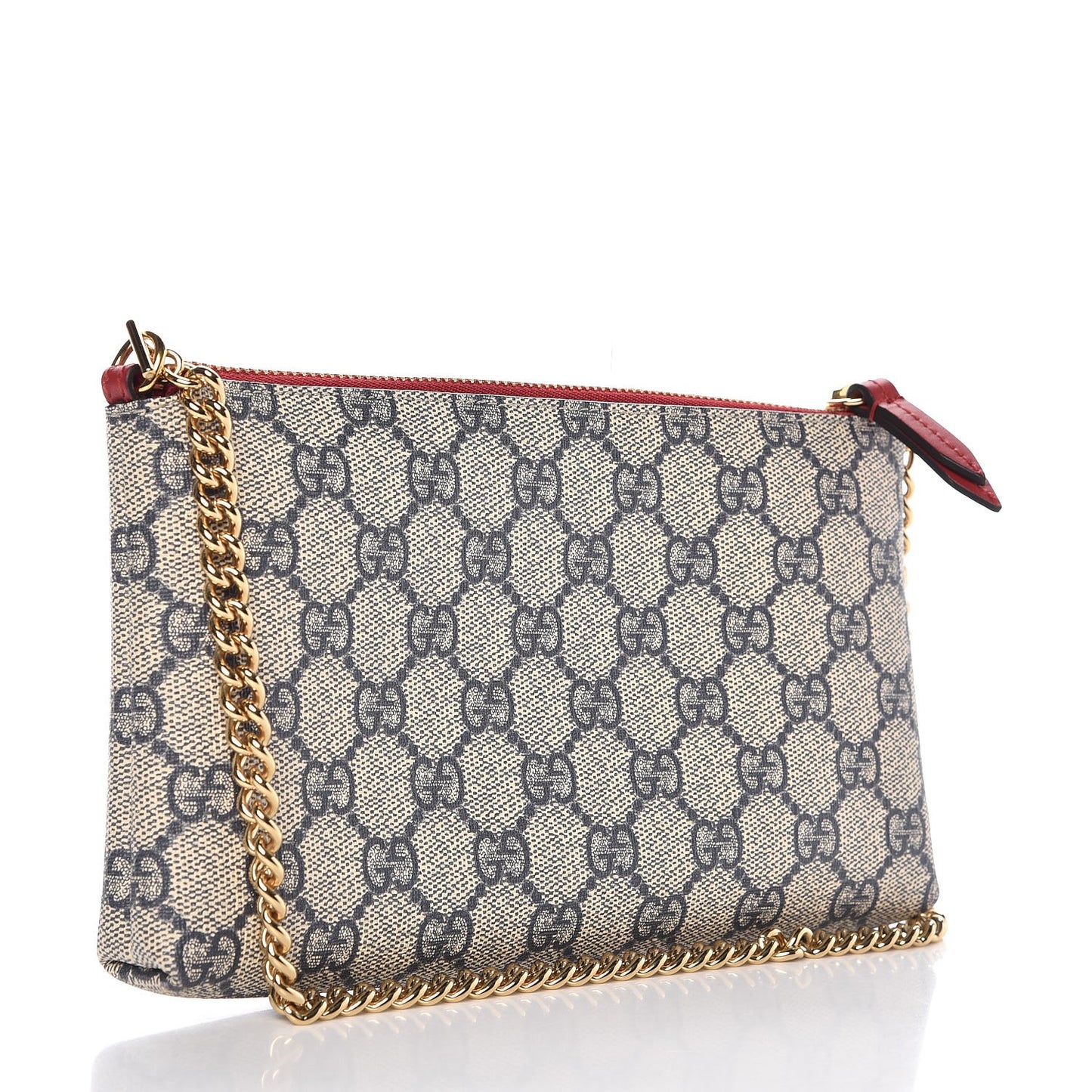 GG Supreme Monogram Wrist Wallet Beige Hibiscus Red
