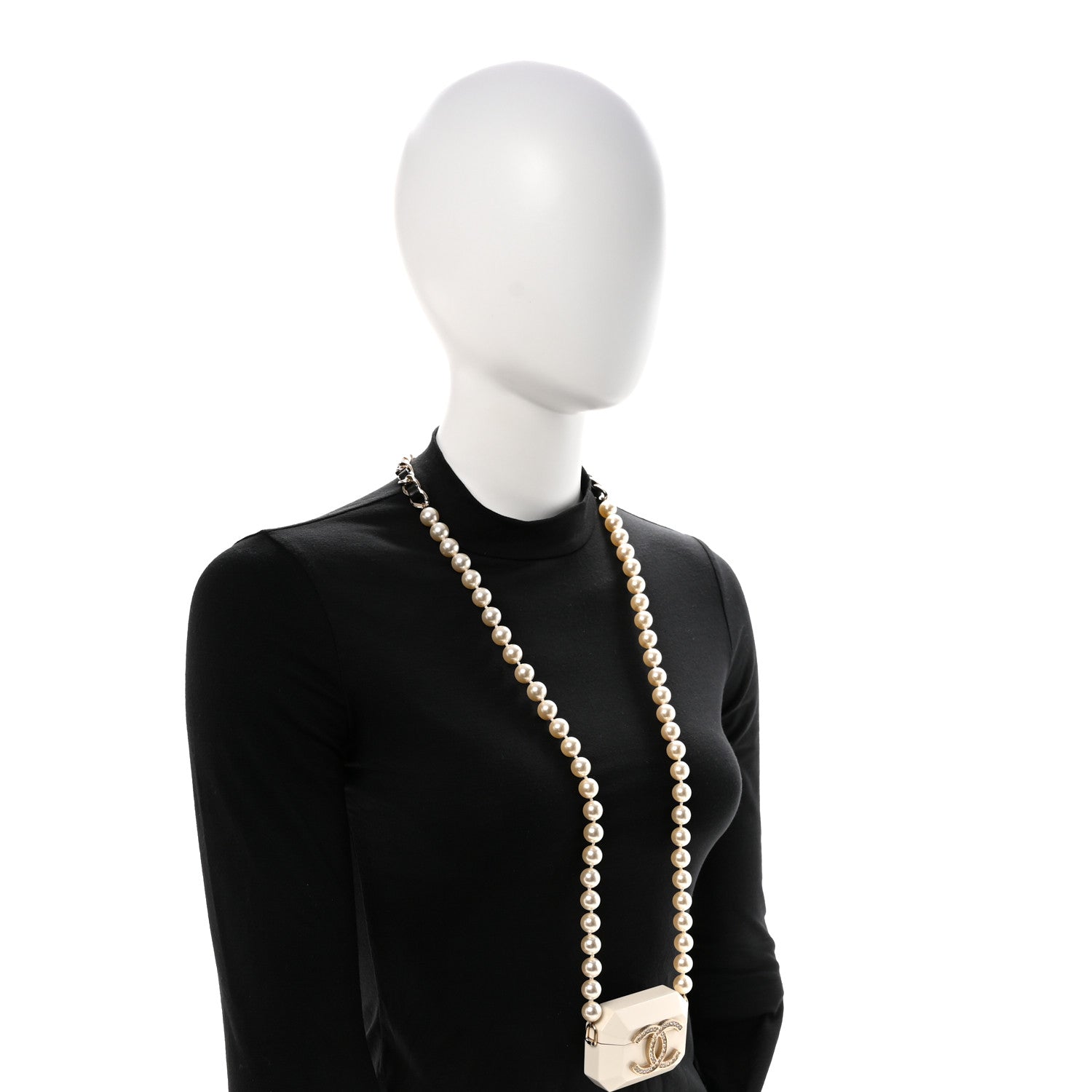 Chanel Resin Crystal Pearl Lambskin Airpods Pro Holder Necklace Pearly White 2 of 6