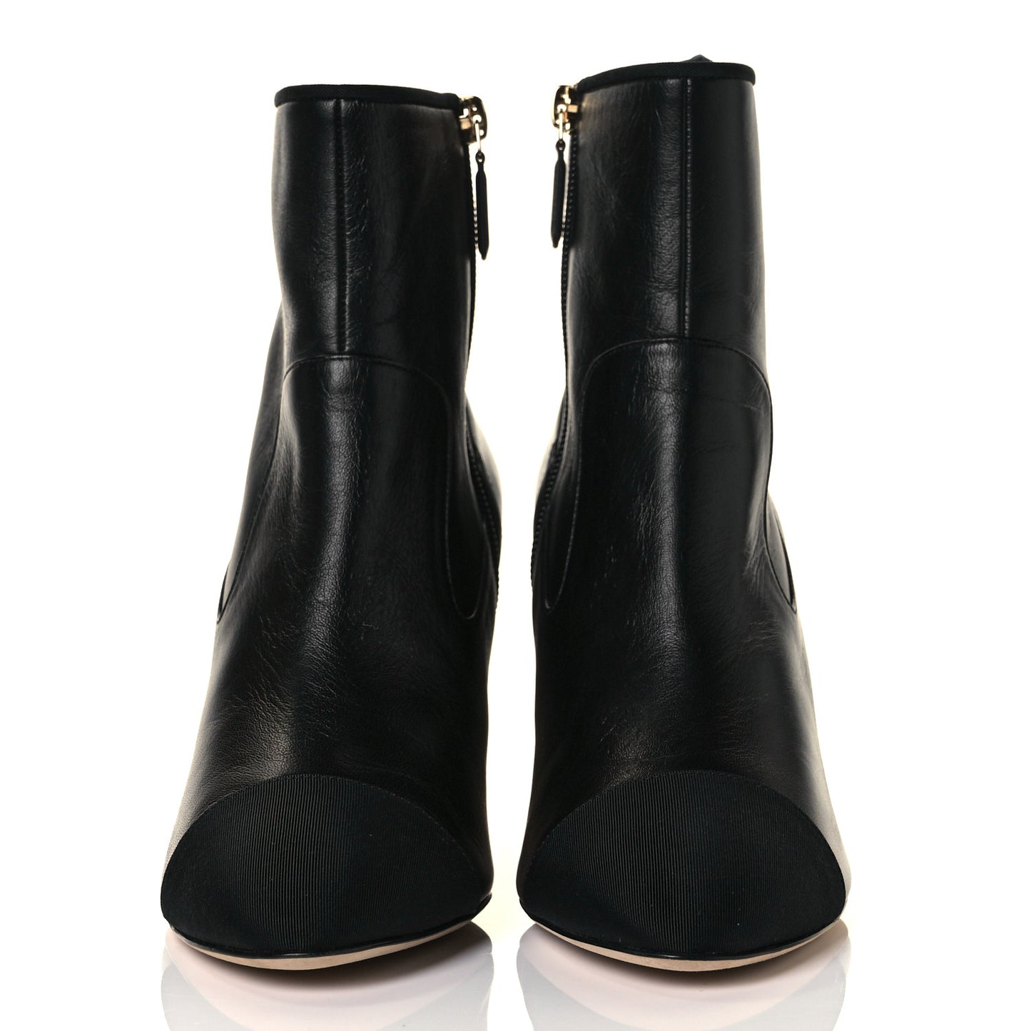 Lambskin Grosgrain CC Cap Toe Short Boots 38.5 Black