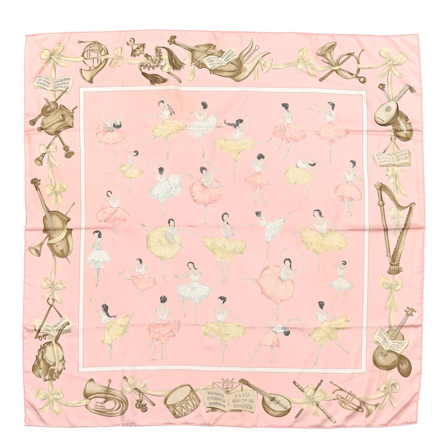 Silk La Danse Du Cheval Scarf 90 Rose Sable Blanc