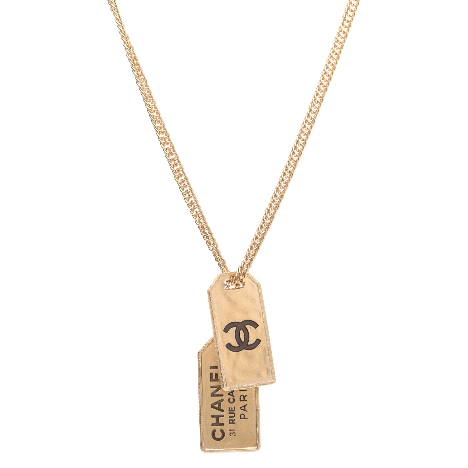 Chanel ID Dog Tag Charm Necklace Gold 1 of 6