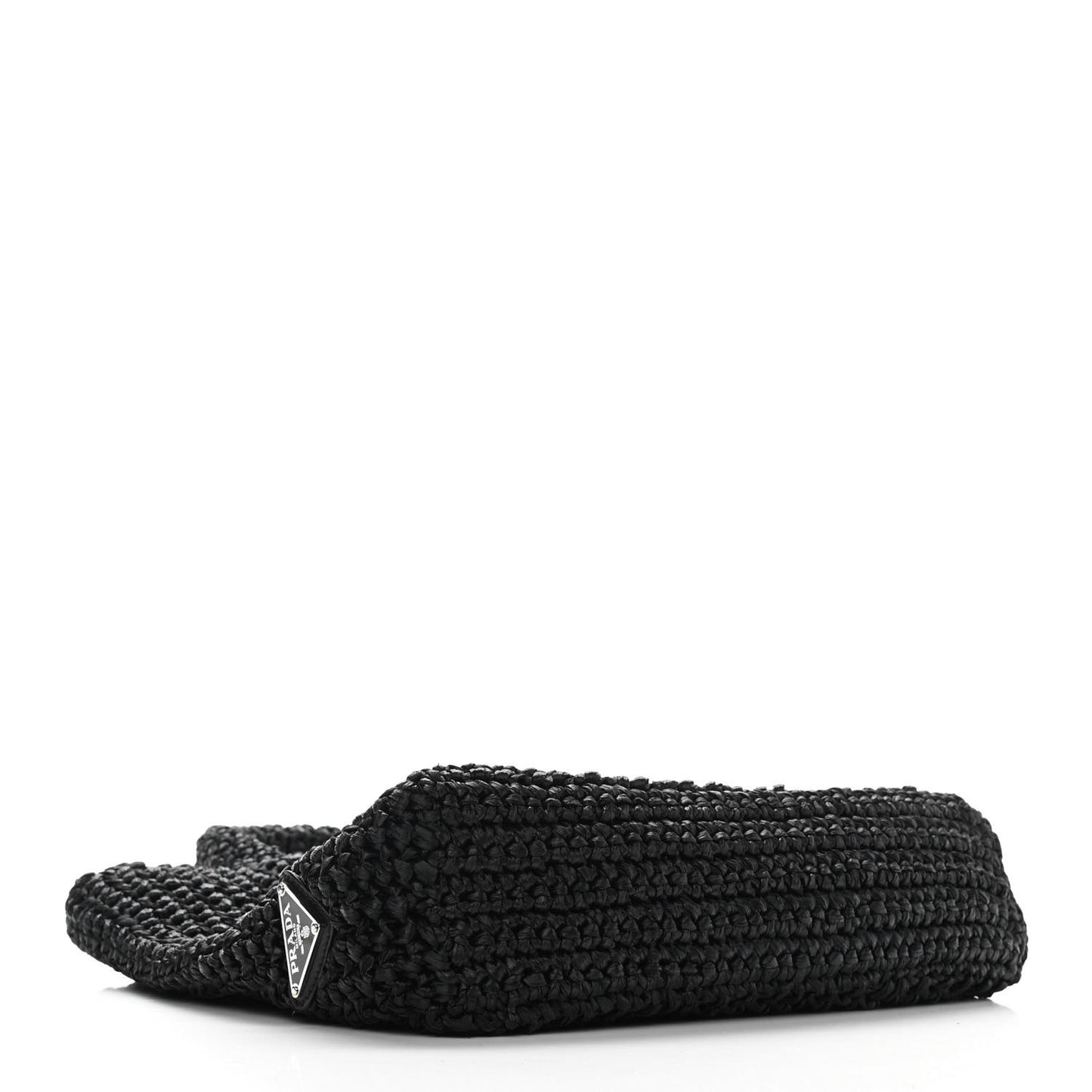 Yarn Raffia Effect Crochet Small Logo Tote Black