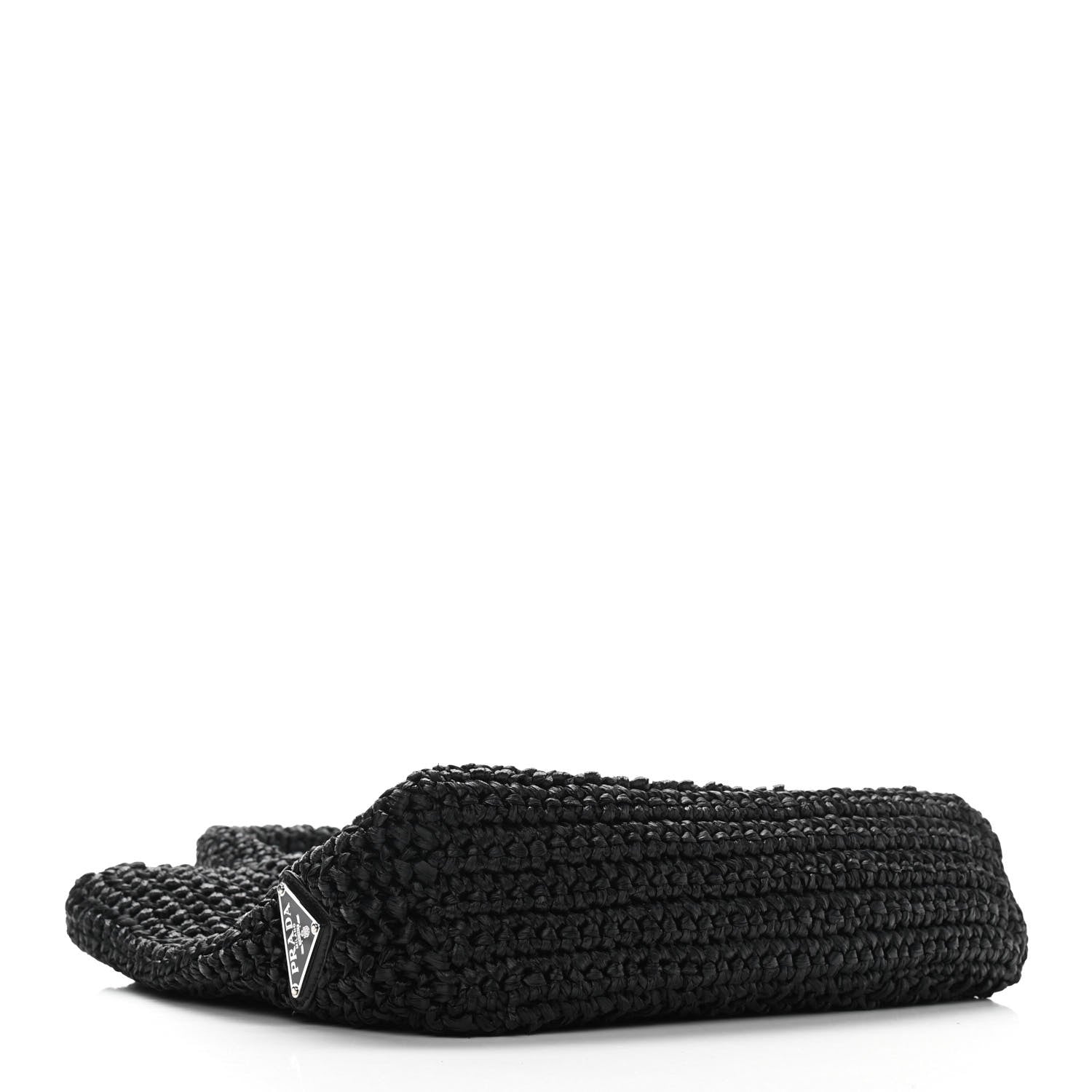 Prada Yarn Raffia Effect Crochet Small Logo Tote Black 3 of 10