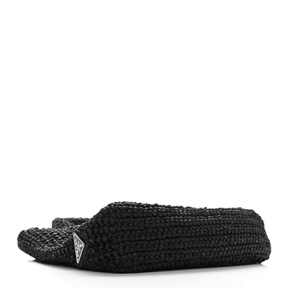 Prada Yarn Raffia Effect Crochet Small Logo Tote Black 3 of 10