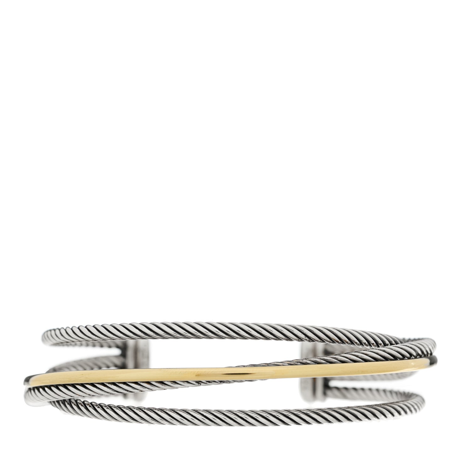 Sterling Silver 18K Yellow Gold Crossover Three Row Cuff Bracelet