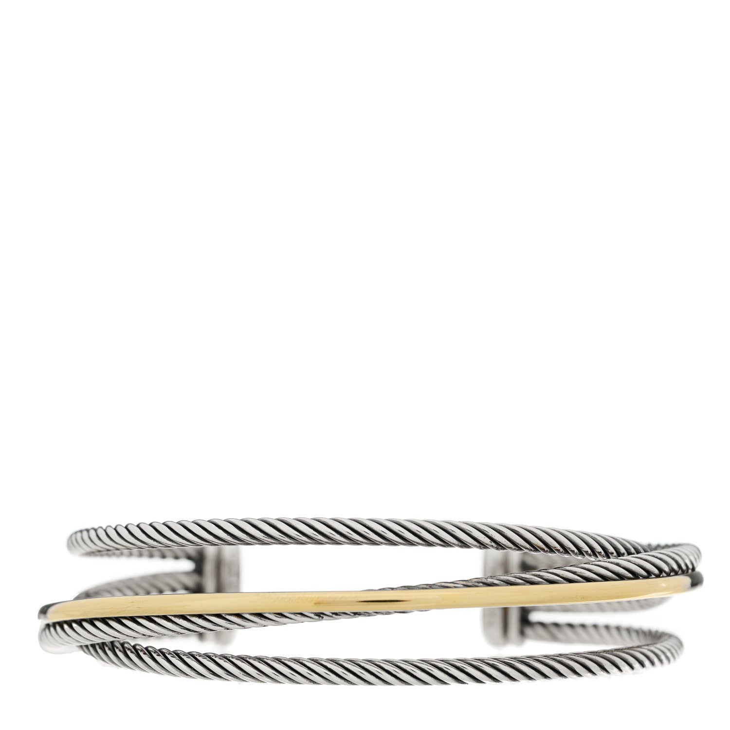 David Yurman Sterling Silver 18K Yellow Gold Crossover Three Row Cuff Bracelet 1 of 3