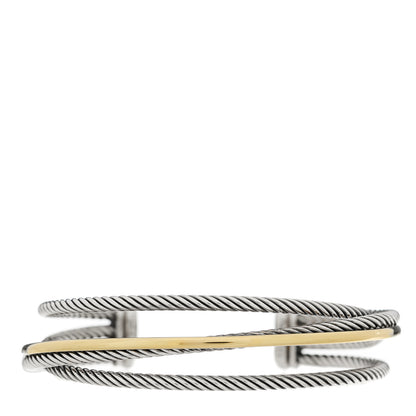 David Yurman Sterling Silver 18K Yellow Gold Crossover Three Row Cuff Bracelet 1 of 3