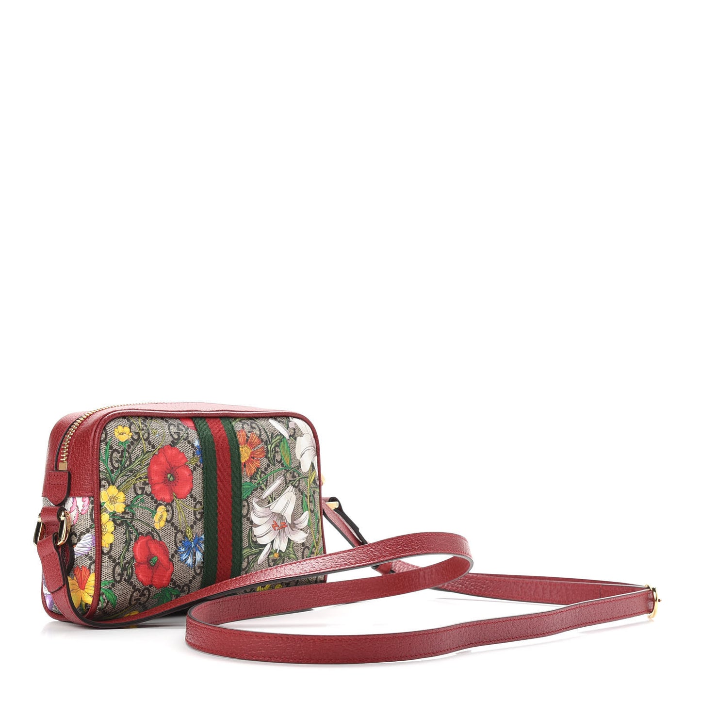 GG Supreme Monogram Flora Web Mini Ophidia Shoulder Bag Red