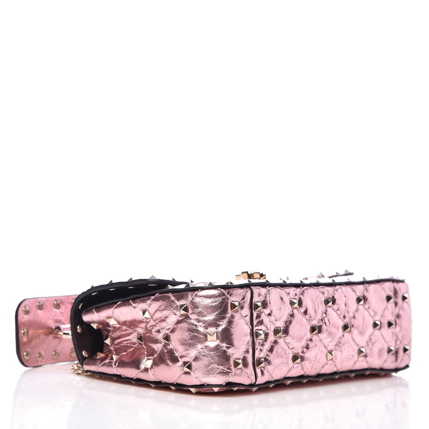 Valentino Garavani Metallic Wrinkled Lambskin Small Rockstud Spike Shoulder Bag Lipstick 6 of 8