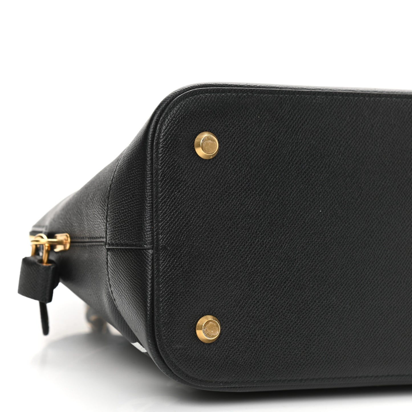 Signature Grained Calfskin Logo M Ville Top Handle Bag Black
