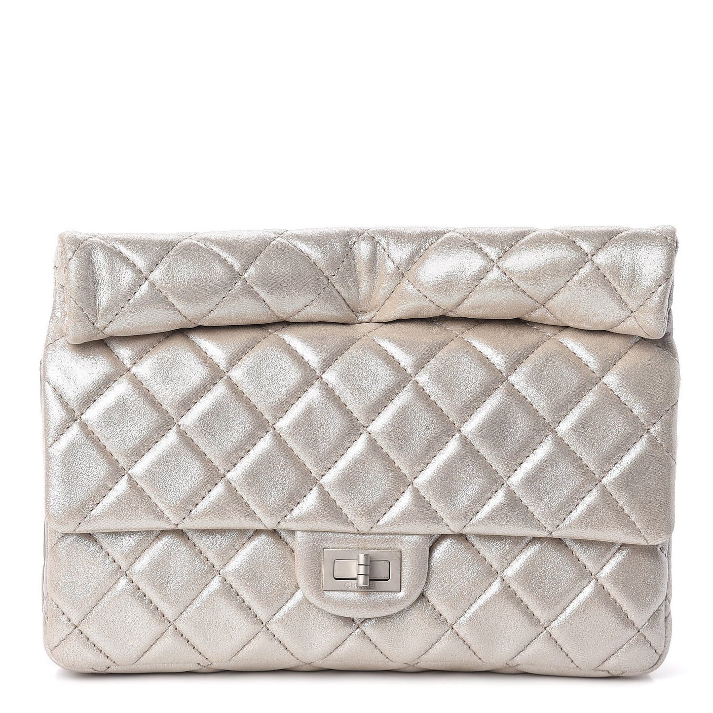 Iridescent Calfskin Quilted Large Roll 2.55 Reissue Clutch Light Gold