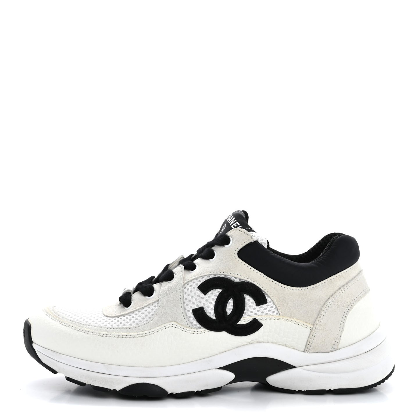 Mesh Suede Calfskin Grained Calfskin Womens CC Sneakers 37.5 White Black