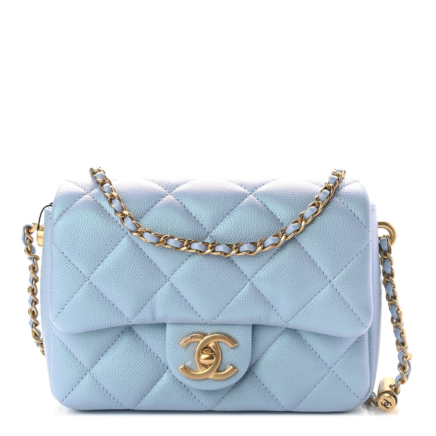 Iridescent Caviar Quilted Mini My Perfect Flap Light Blue