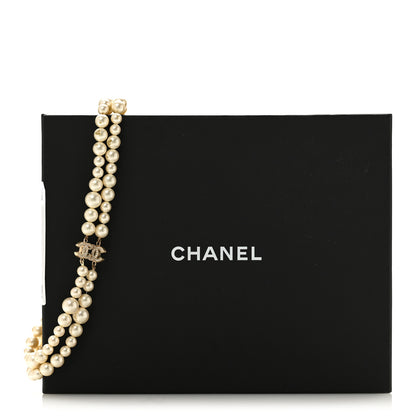 Chanel Graduated Pearl Crystal CC Long Necklace Light Gold 6 of 6