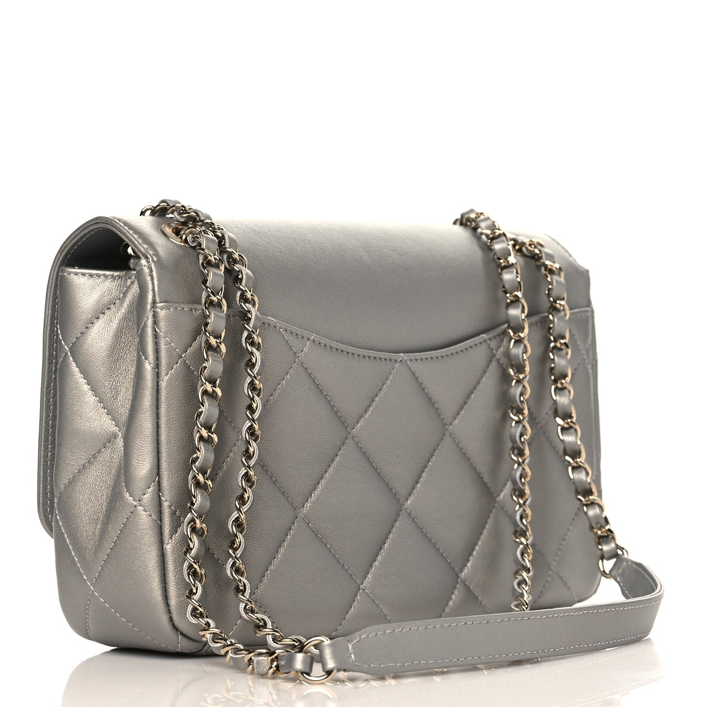 Metallic Lambskin Quilted Timeless CC Flap Silver