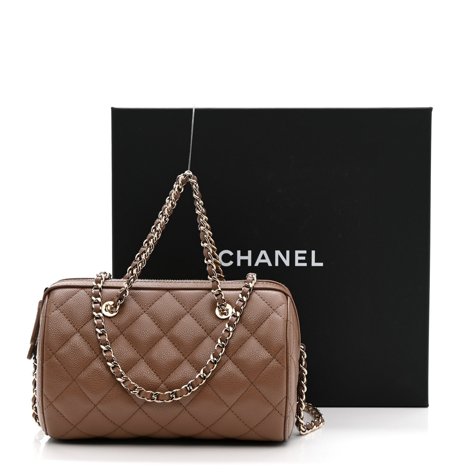 Chanel Caviar Quilted Barrel Clutch With Chain Brown 1827946