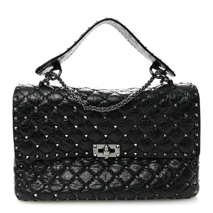 Valentino Garavani Craquele Nappa Large Rockstud Spike Shoulder Bag Black 1 of 9
