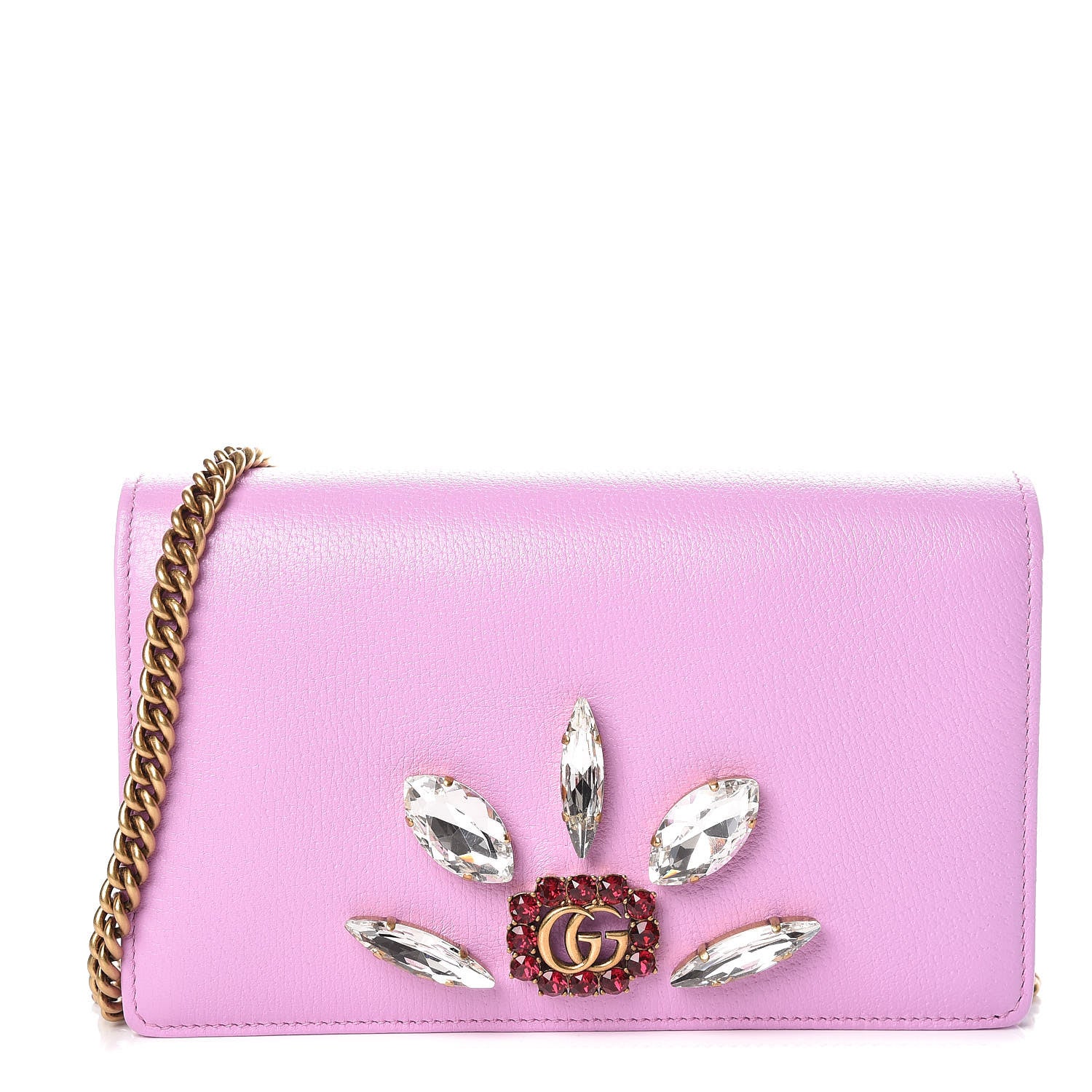 Gucci Calfskin Marquise Crystals Mini GG Chain Wallet Malva 1 of 11