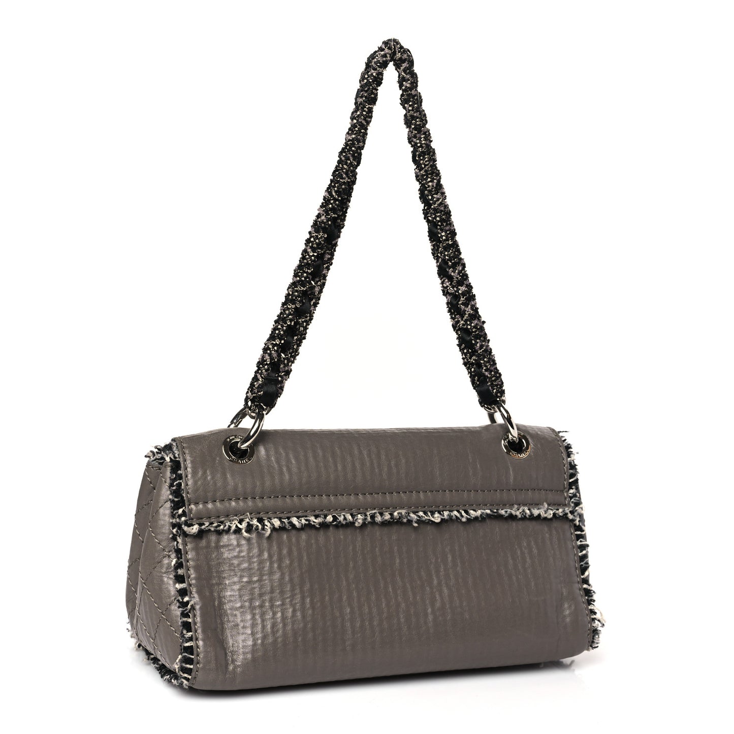 Tweed Calfskin Tweedy Single Flap Grey