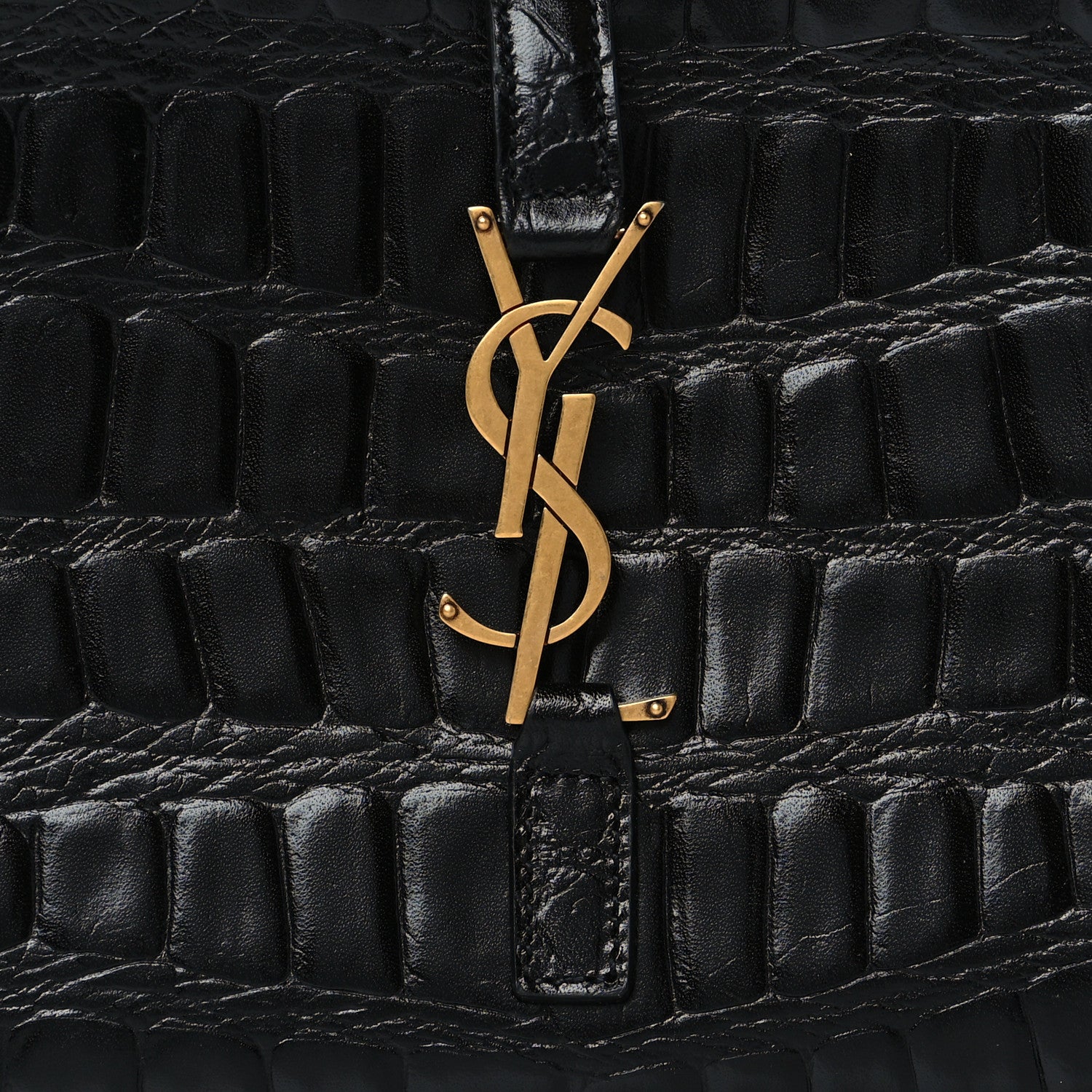 Saint Laurent Calfskin Crocodile Embossed Le 5 A 7 Hobo Black 8 of 10