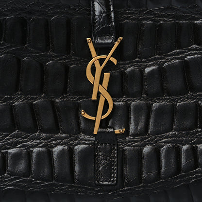 Saint Laurent Calfskin Crocodile Embossed Le 5 A 7 Hobo Black 8 of 10
