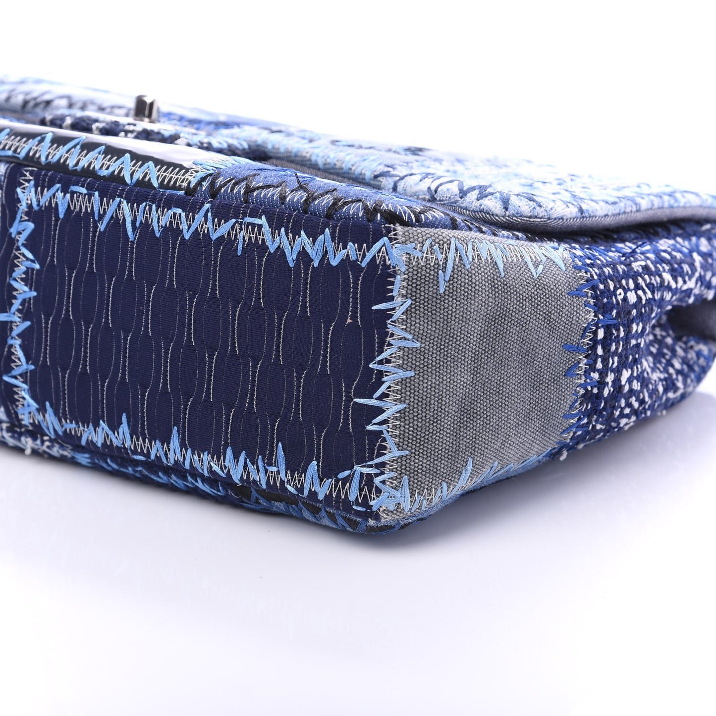 Denim Tweed Patchwork Jumbo Single Flap Blue