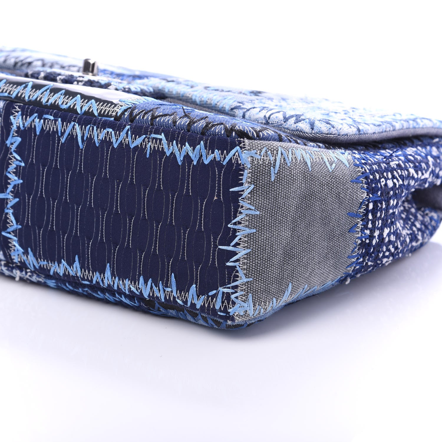 Chanel Denim Tweed Patchwork Jumbo Single Flap Blue 6 of 9