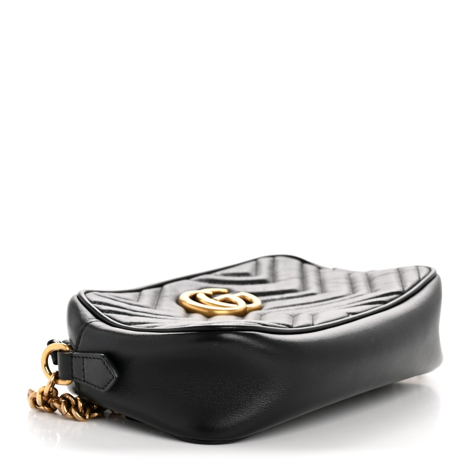 Gucci Calfskin Matelasse Small GG Marmont Chain Shoulder Bag Black 4 of 12