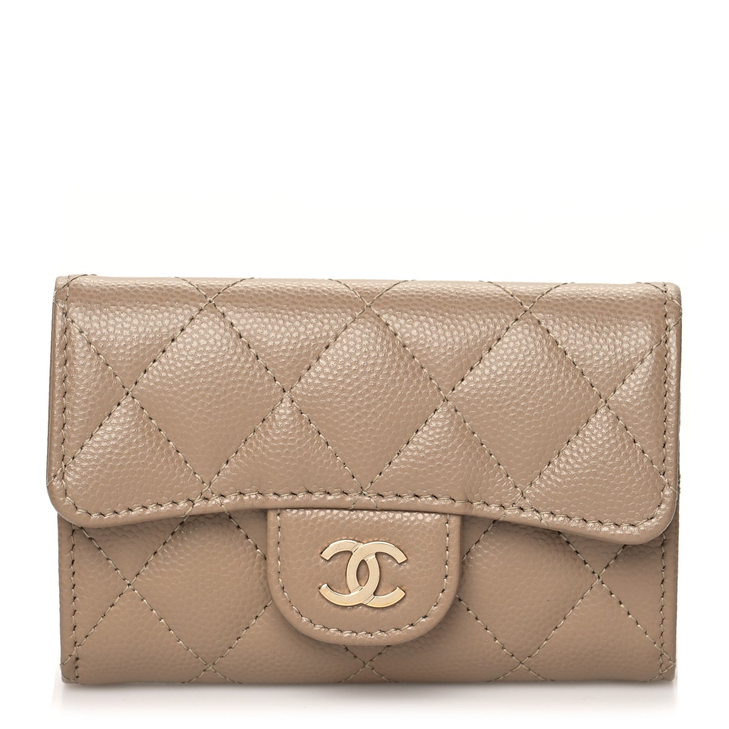 Caviar Quilted Flap Card Holder Wallet Beige