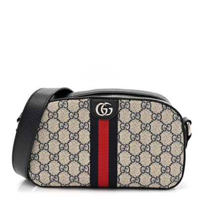 Gucci GG Supreme Monogram Textured Dollar Calfskin Web Small Ophidia Camera Bag Beige Blue 1 of 11
