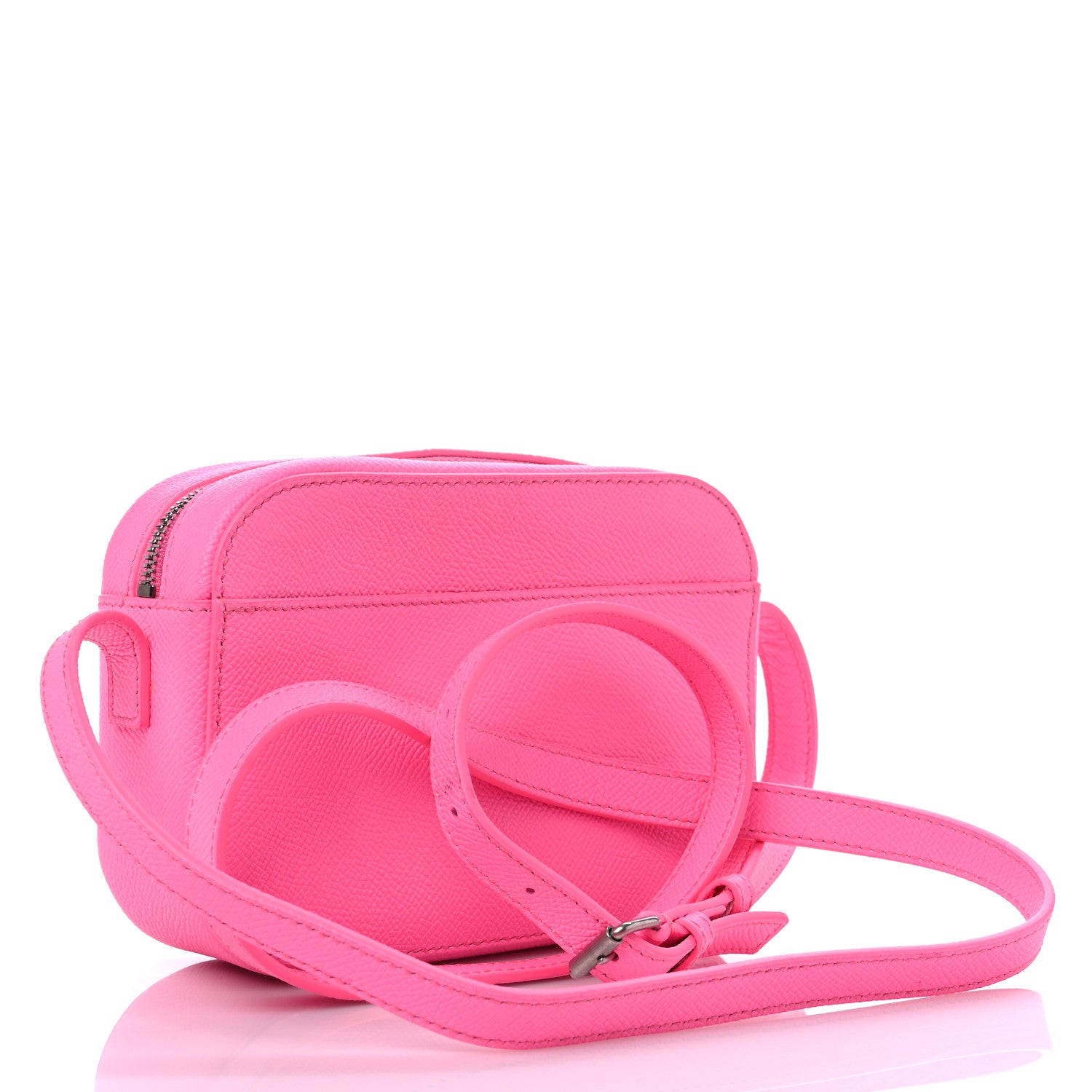 Balenciaga Grained Calfskin Logo XS Ville Camera Bag Acid Pink Black 3 of 9