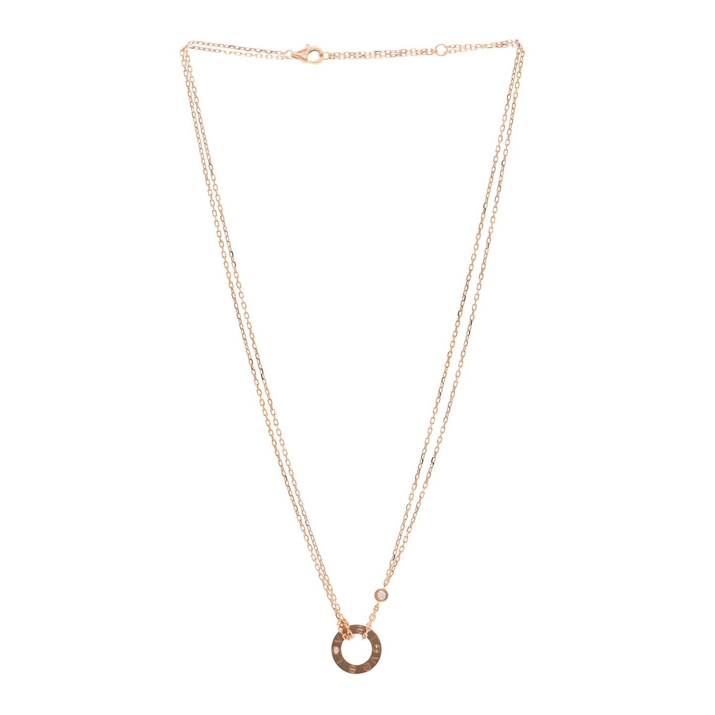 18K Pink Gold 2 Diamond LOVE Necklace