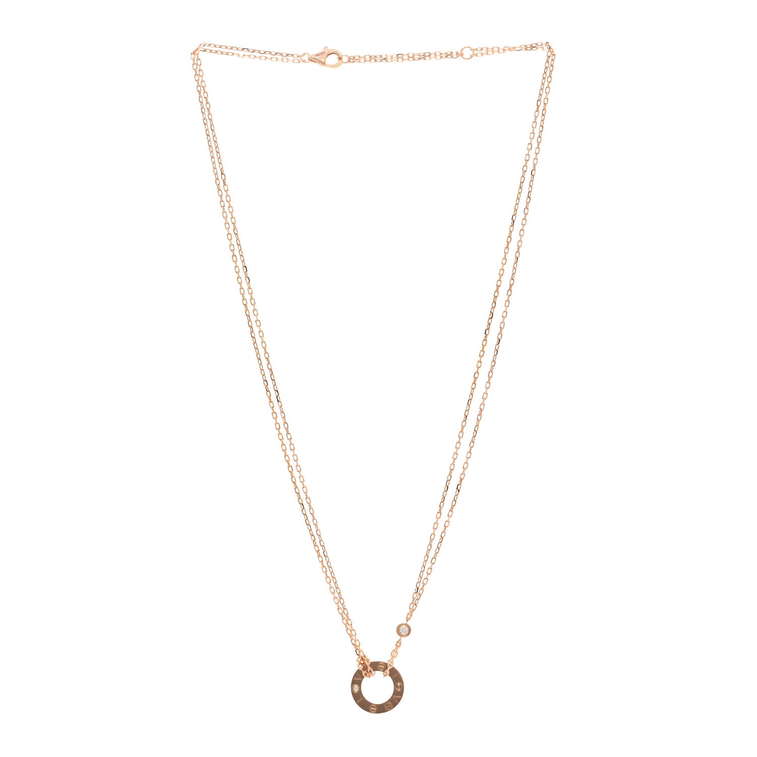 Cartier 18K Pink Gold 2 Diamond LOVE Necklace 3 of 5