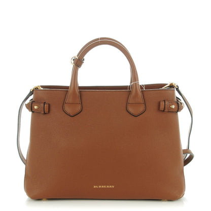 Burberry Grainy Calfskin House Check Medium Banner Tote Tan 1 of 7