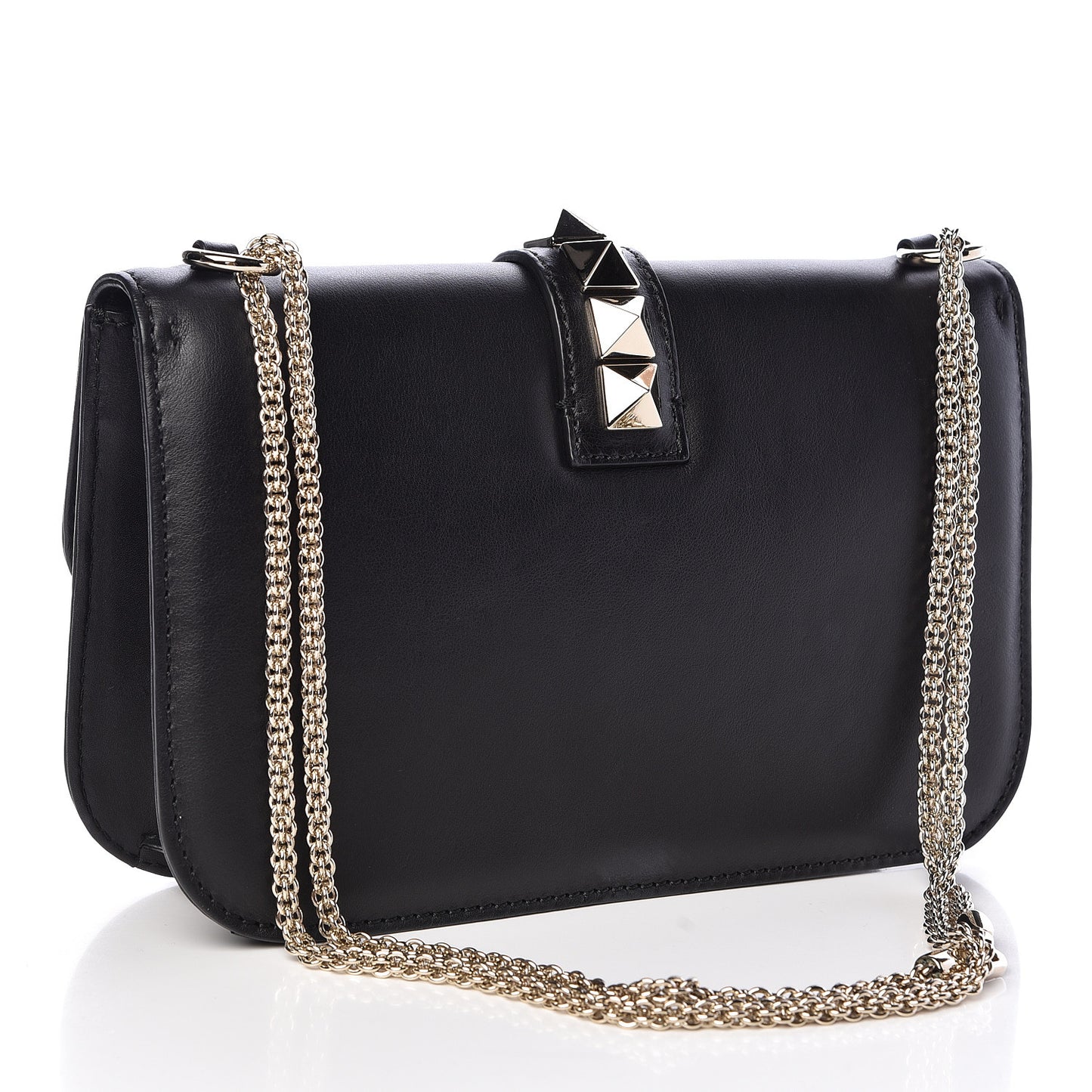 Vitello Large Glam Lock Rockstud Flap Black