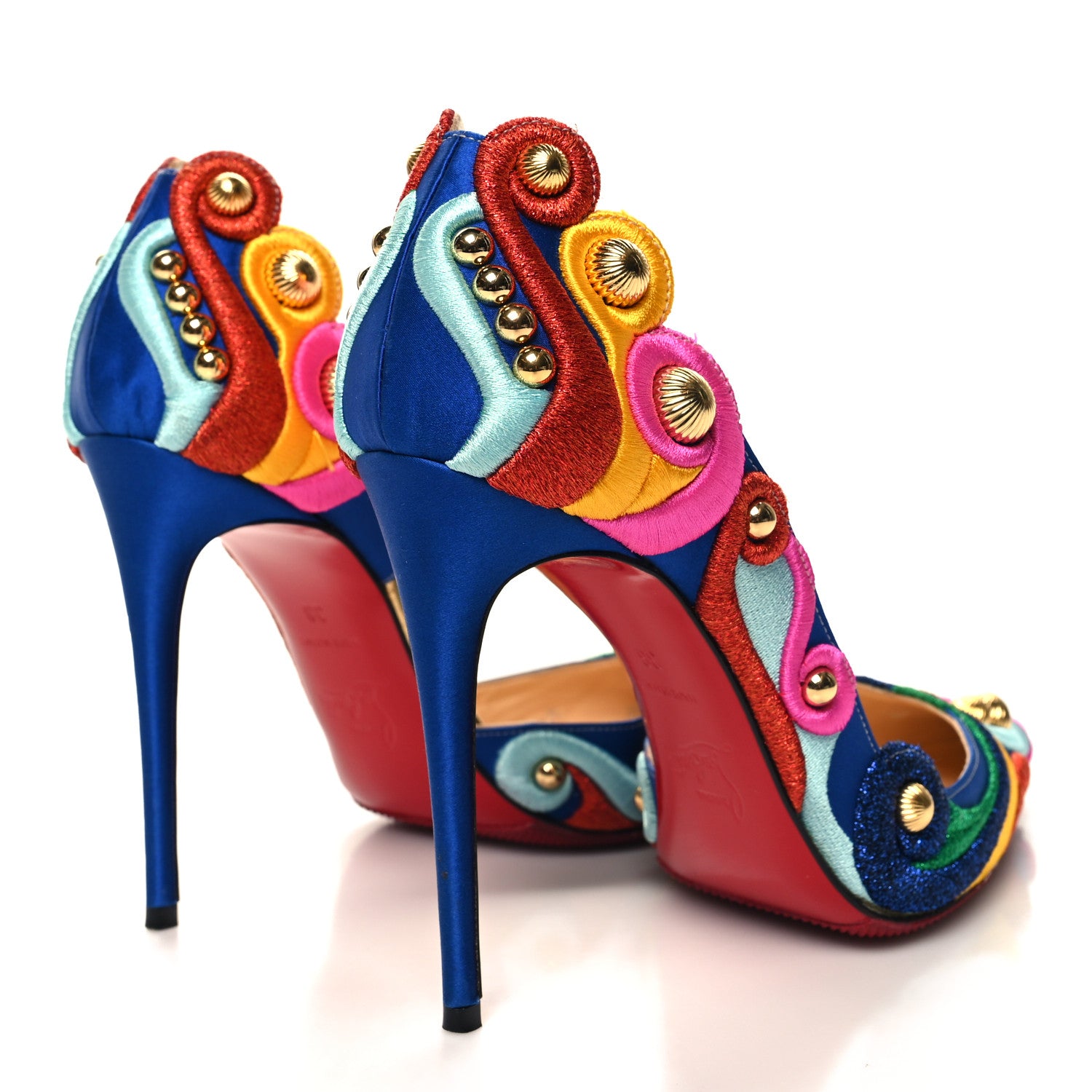 Christian Louboutin Crepe Satin Embroidered D'Orsay 100 Pumps 38 Multicolor 4 of 7
