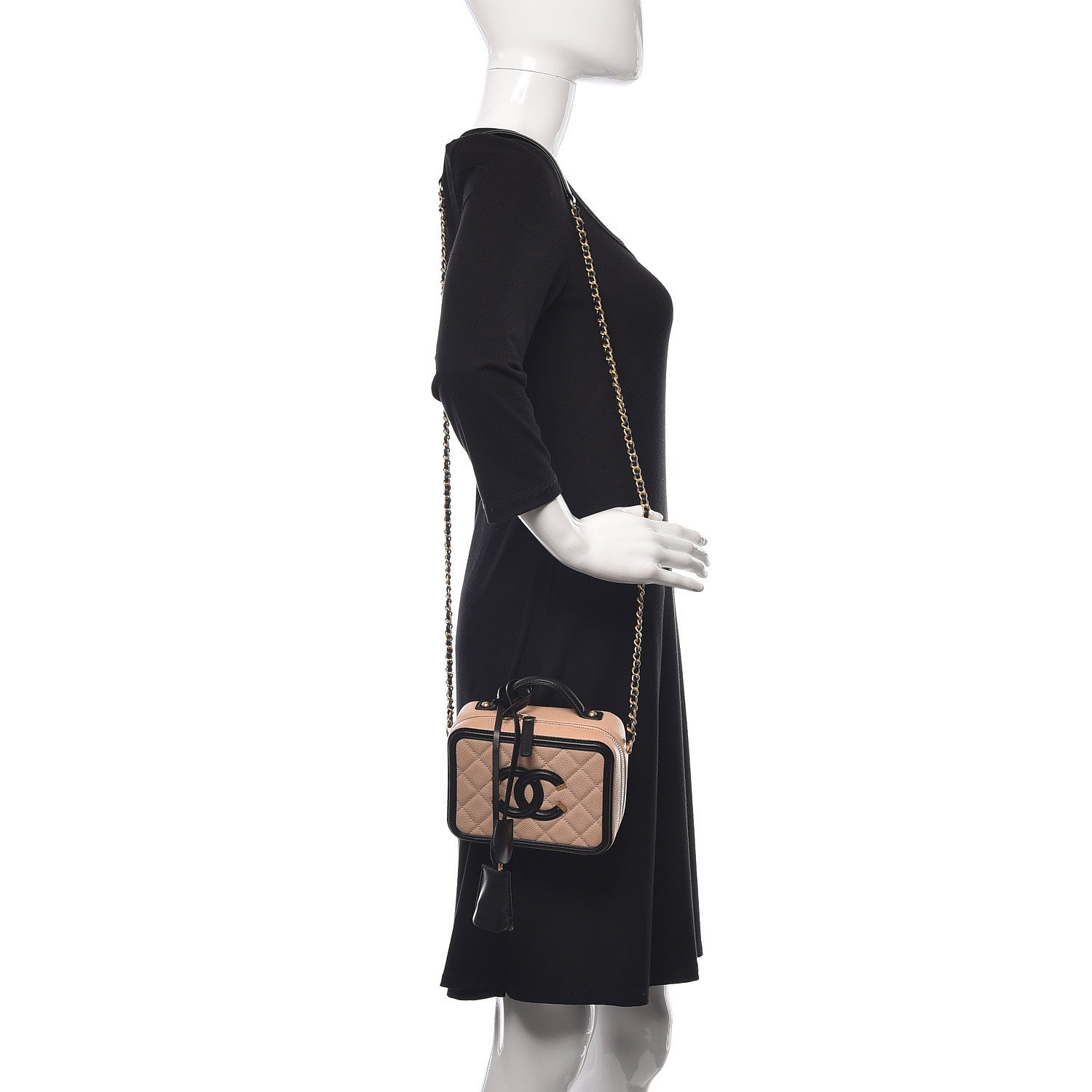 Chanel Caviar Quilted Small CC Filigree Vanity Case Beige Black 2 of 10