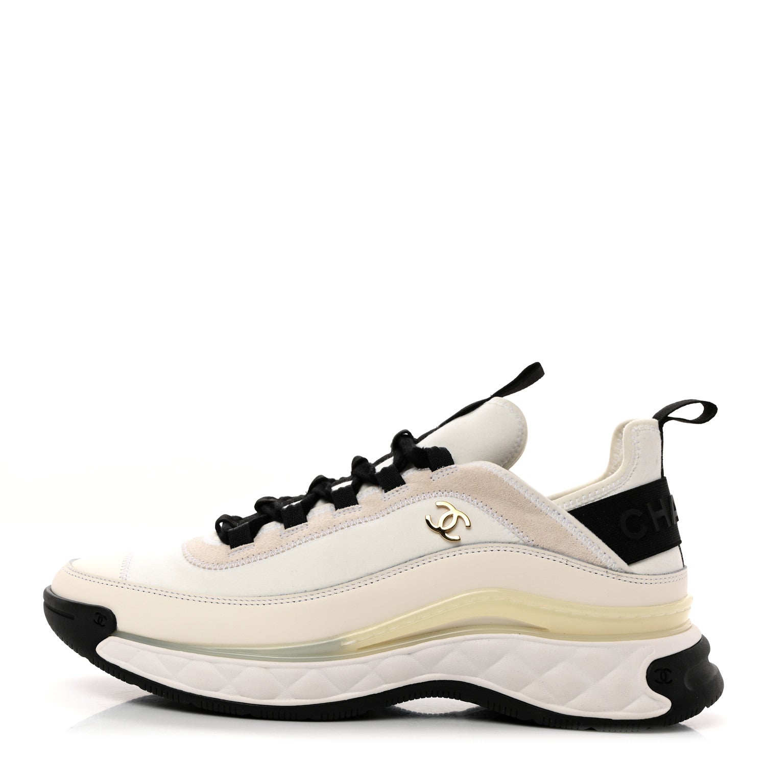 Chanel Velvet Calfskin Mixed Fibers CC Sneakers 39.5 Ivory Black 1 of 9