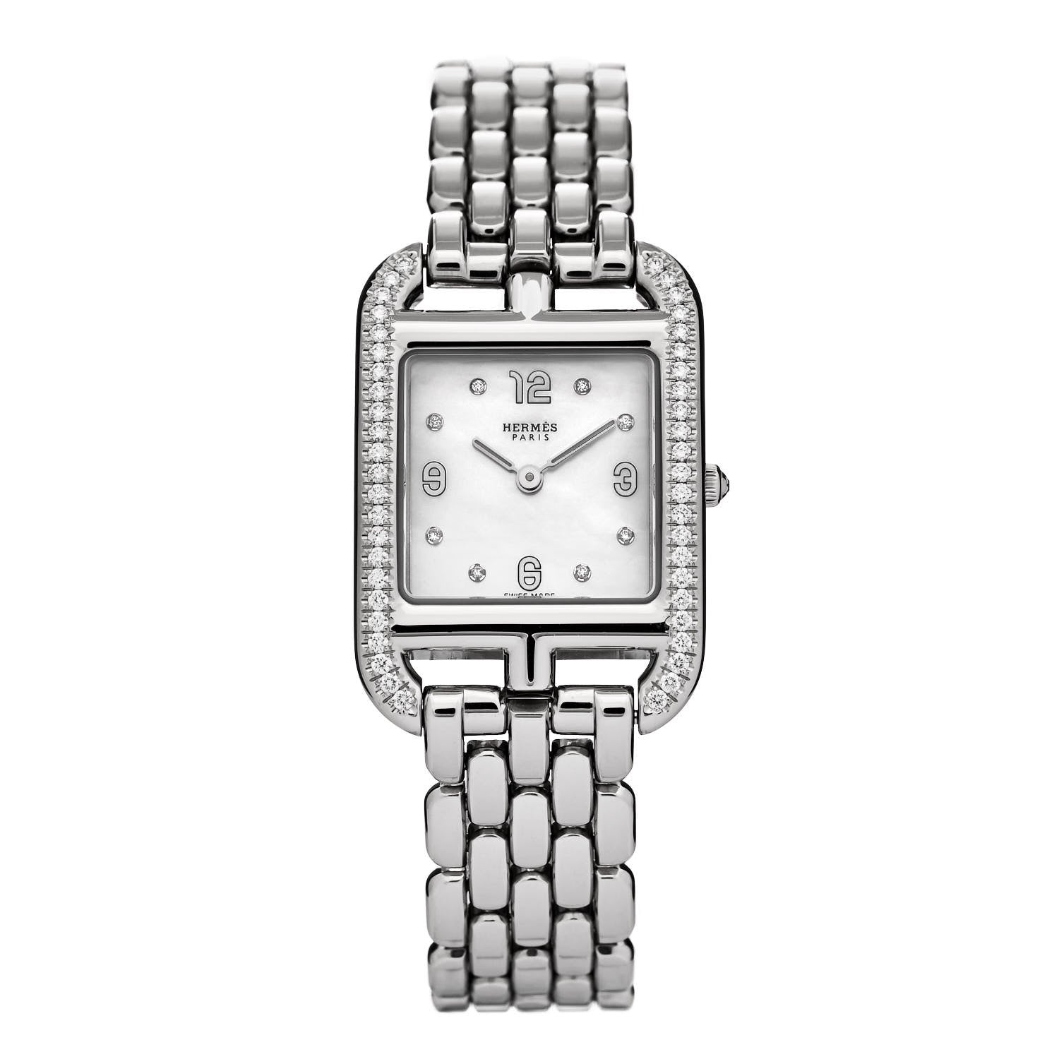 Hermes Stainless Steel Diamond Bezel Mother of Pearl 23mm Cape Cod Quartz Watch 1 of 5