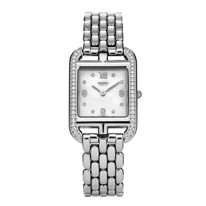 Hermes Stainless Steel Diamond Bezel Mother of Pearl 23mm Cape Cod Quartz Watch 1 of 5