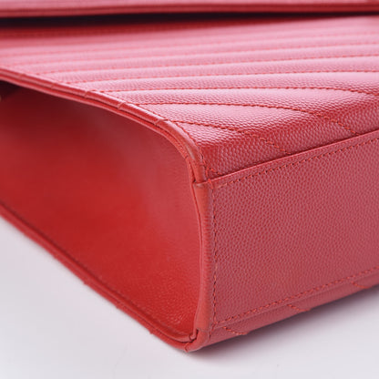 Saint Laurent Grain De Poudre Matelasse Chevron Large Monogram Satchel Lipstick Red 9 of 10