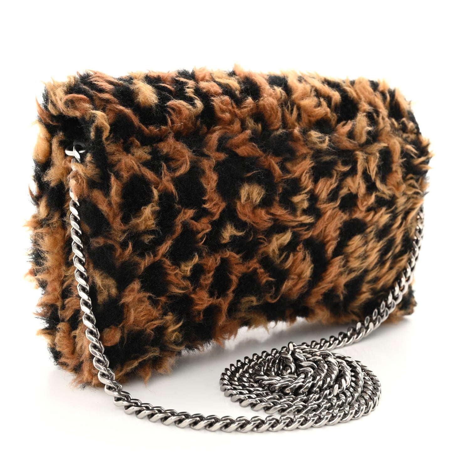 Fleece Leopard Print Hourglass Chain Bag Brown