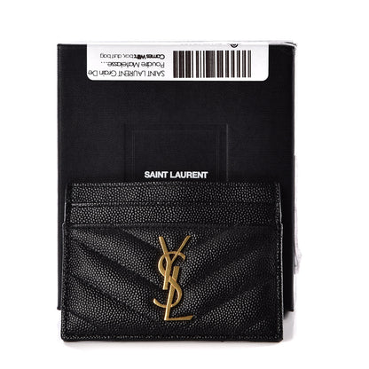 Saint Laurent Grain De Poudre Matelasse Chevron Monogram Credit Card Case Black 9 of 9