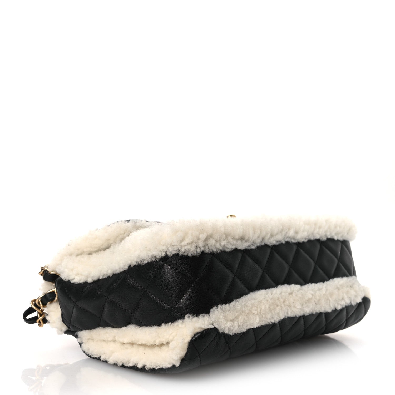 Chanel Lambskin Shearling Large CC Flap Bag Black White 4 of 12