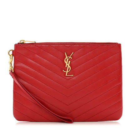 Saint Laurent Calfskin Matelasse Chevron Monogram A5 Wristlet Bandana Red 1 of 7