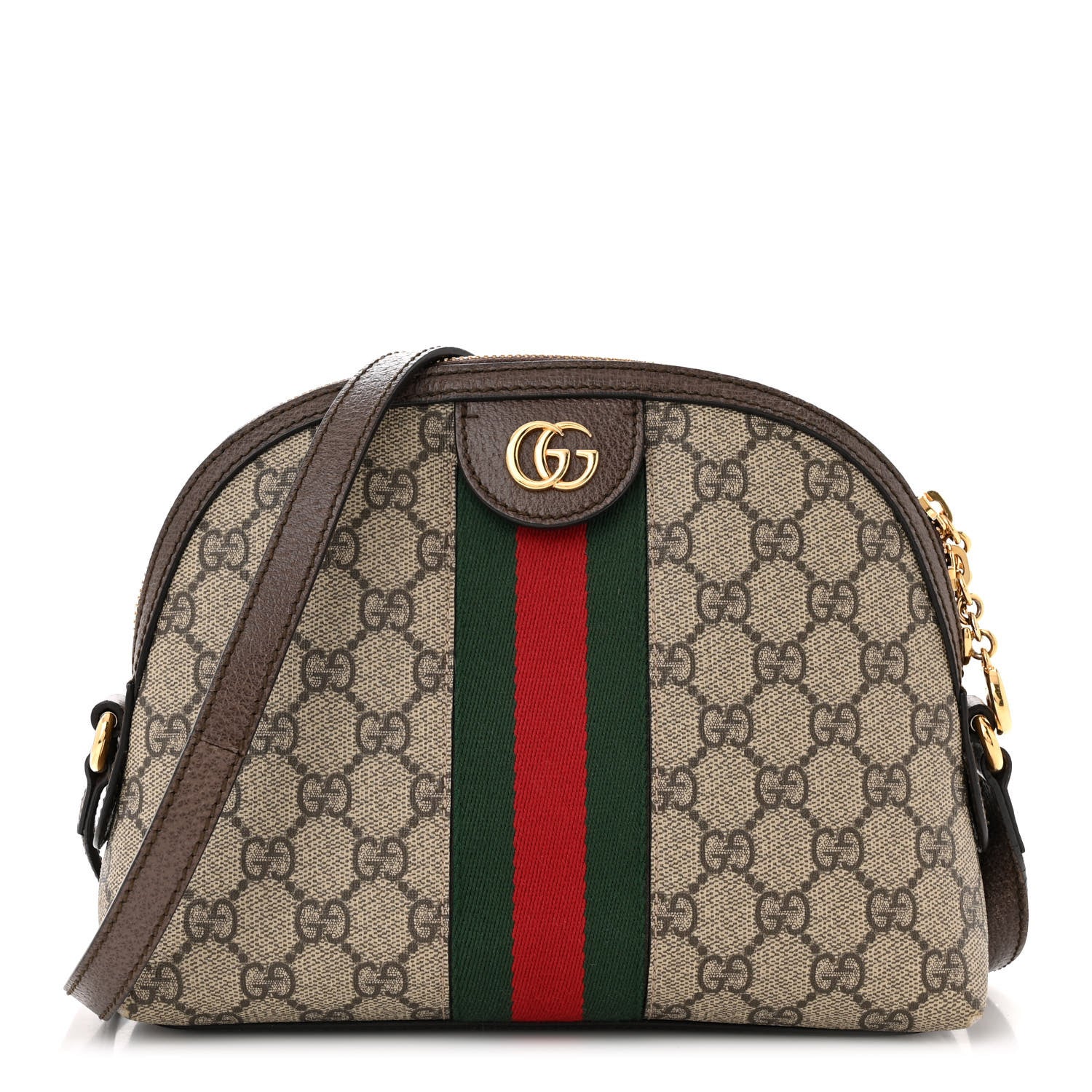 Gucci GG Supreme Monogram Textured Dollar Calfskin Web Small Ophidia Dome Shoulder Bag Beige Ebony New Acero 1 of 13