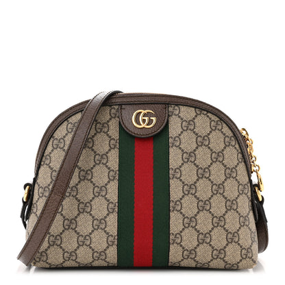 Gucci GG Supreme Monogram Textured Dollar Calfskin Web Small Ophidia Dome Shoulder Bag Beige Ebony New Acero 1 of 13